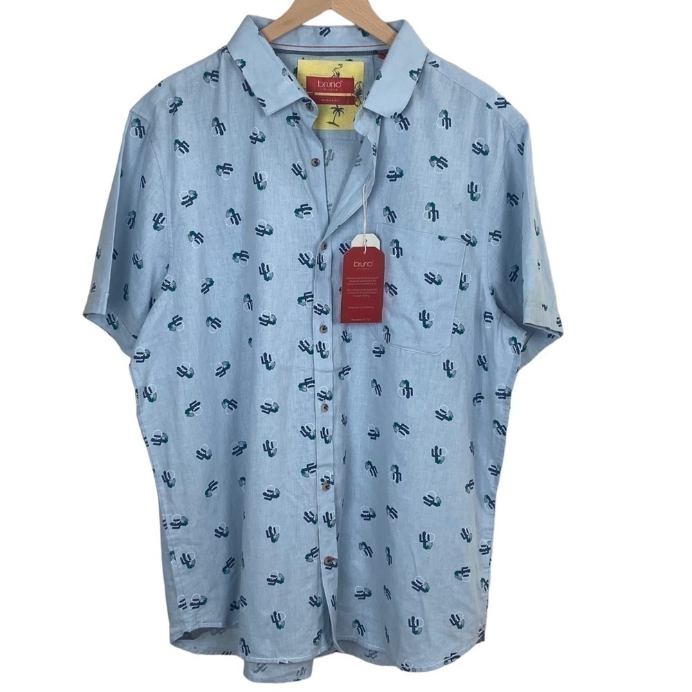 NWT Bruno Milano mens linen blend southwestern button down shirt blue